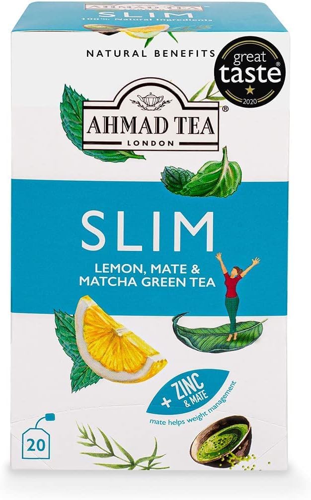 Ahmad Tea Natural Benefit Tea | Lemon, Mate & Matcha Green Tea "Slim" Infusion | 20 Teabag Sachets | 5 Pack