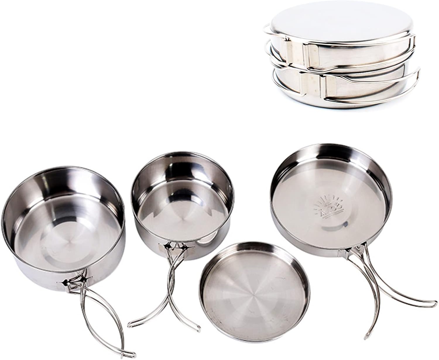 TourKing 4-Piece Camping Cookware Set, Multifunctional Portable Stainless Steel Cooking Set for 2-3 People, Outdoor Hiking Picnic