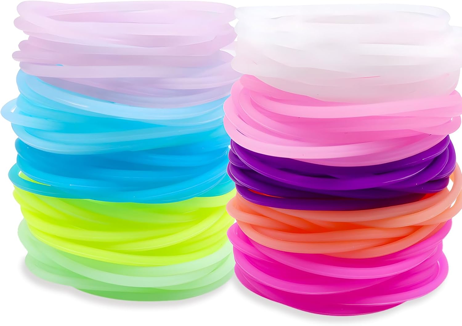 FindFunFine Multicolor Silicone Jelly Bracelets 120 Pieces Rainbow Stretchable 80S Bracelets Bands Hair Ties For Party Favors,Goodie Gifts Bags, Adults, Women,Party Supplies (10 Colors)