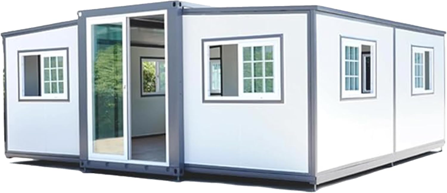 MOLVUS Container House Mobile Expandable Prefab Portable House with Restroom，Portable Weather Adaptive Tiny Home Outdoor Storage, Modern Sturdy Steel Storage Container Home (19 * 20 ft)