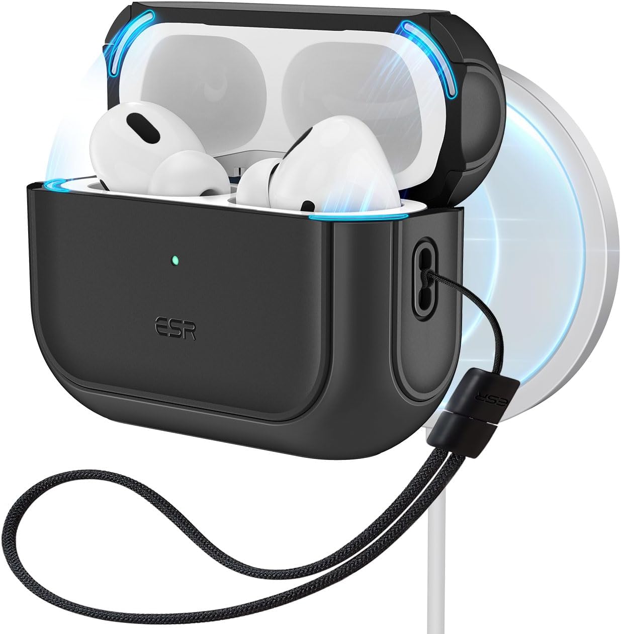 ESR for AirPods Pro 2 Case, Compatible with Airpods Pro Case 2nd / 1st Generation (2023/2022/2019), Compatible with MagSafe, Full Drop Protection Cover with Lanyard, Black