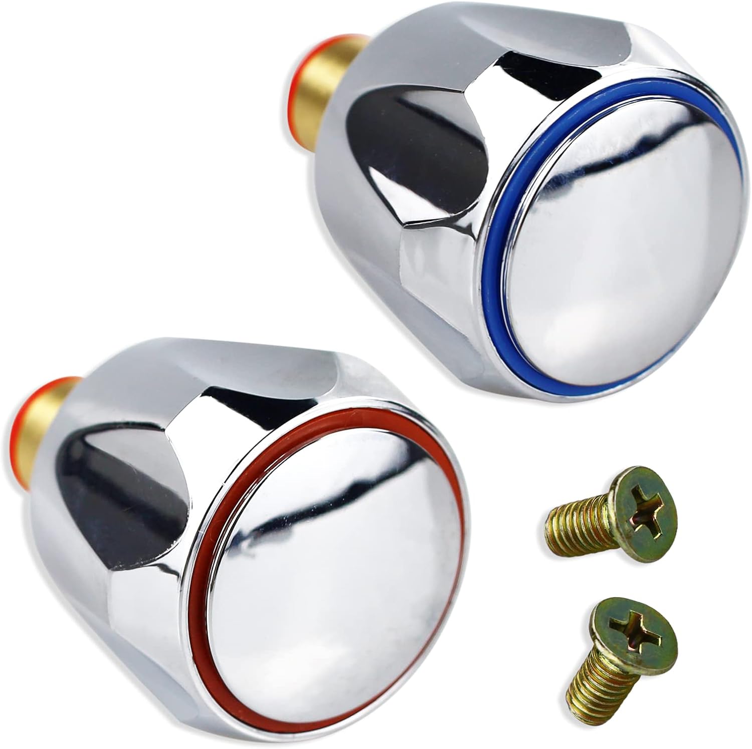 SZCXDKJ 2 Sets Replacement Bathroom Kitchen Sink Tap Standard Hot & Cold Tap 1/2'' Top Head Covers Chrome Plated Red and Blue Tap Top for Leaking Aging Taps