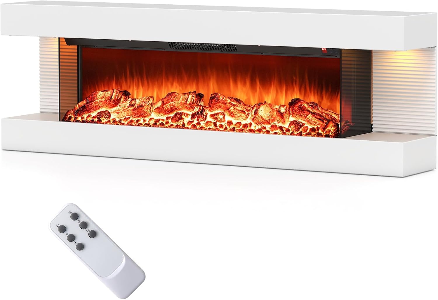 RELAX4LIFE Floating TV Stand with Fireplace - 36’’ Wall Mounted 3-Sided Electric Fireplace Insert Heater with Mantel w/Adjustable Flame, Ambient LED Light, Remote Control, 8H Timer, 750W/1500W (50'')