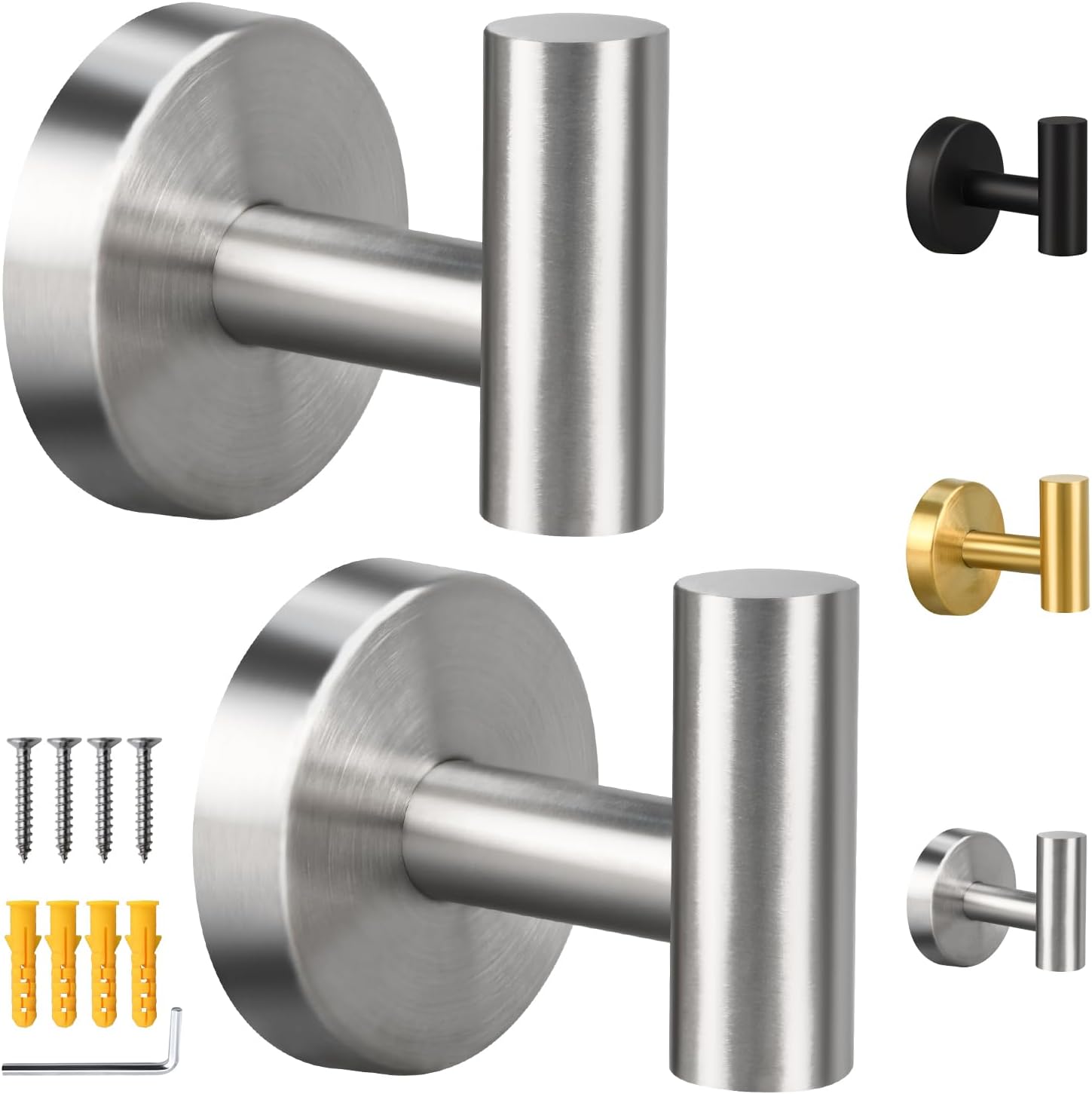 2/4/8 Pack Towel Hooks, Robe Hook, Bathroom Coat Hook Wall Mounted, SUS304 Stainless Steel Bathroom Hooks, Towel Hook for Bedroom Kitchen Hotel Office(2 Pack Brushed Nickel)