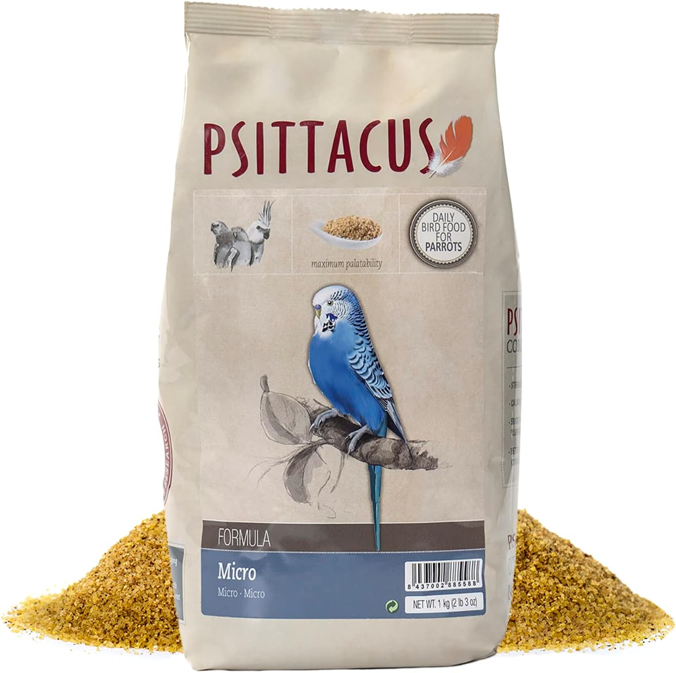 Psittacus Micro 2.2 lb | Complete Diet for Parakeets, Cockatiels and Australian Parrots | Premium Food for Birds, 100% no-GMO