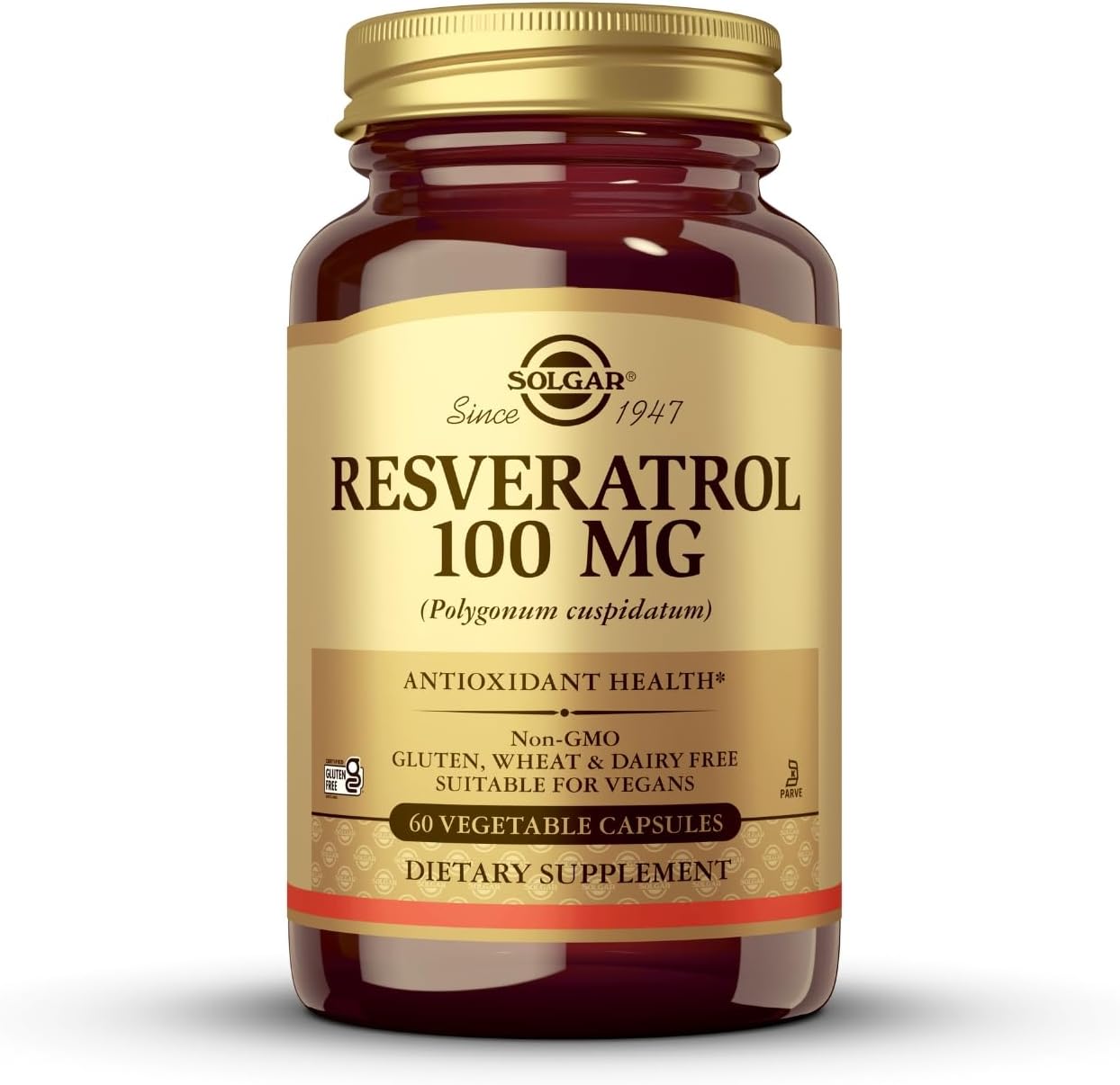 Solgar Resveratrol 100 mg Vegetable Capsules - Pack of 60 - Heart Health Friendly - For Daily Wellbeing - Gluten, Vegan, Dairy Free