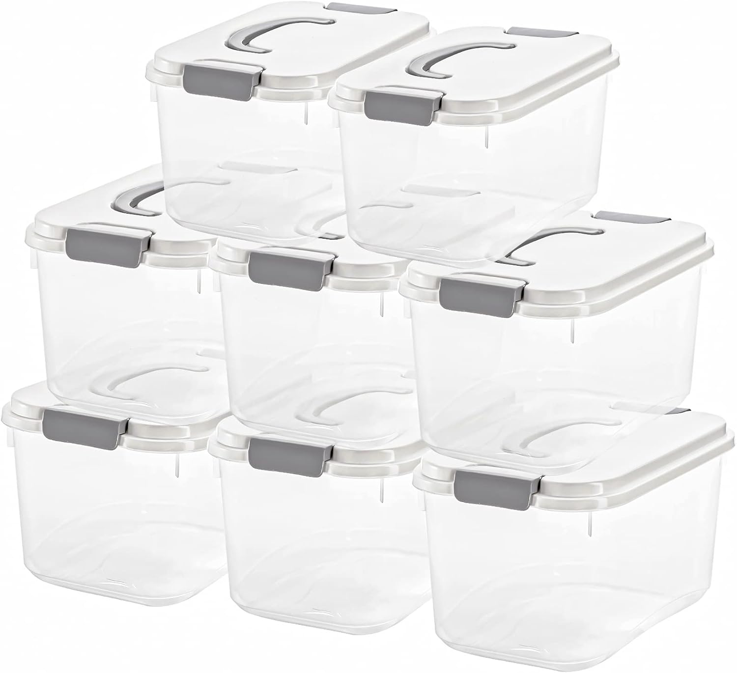 Elsjoy Set of 8 Plastic Storage Bins, 5.5 Quart Clear Storage Latch Box with Lids, Stackable Organizing Bins Lidded Storage Container for Snacks, Cosmetics