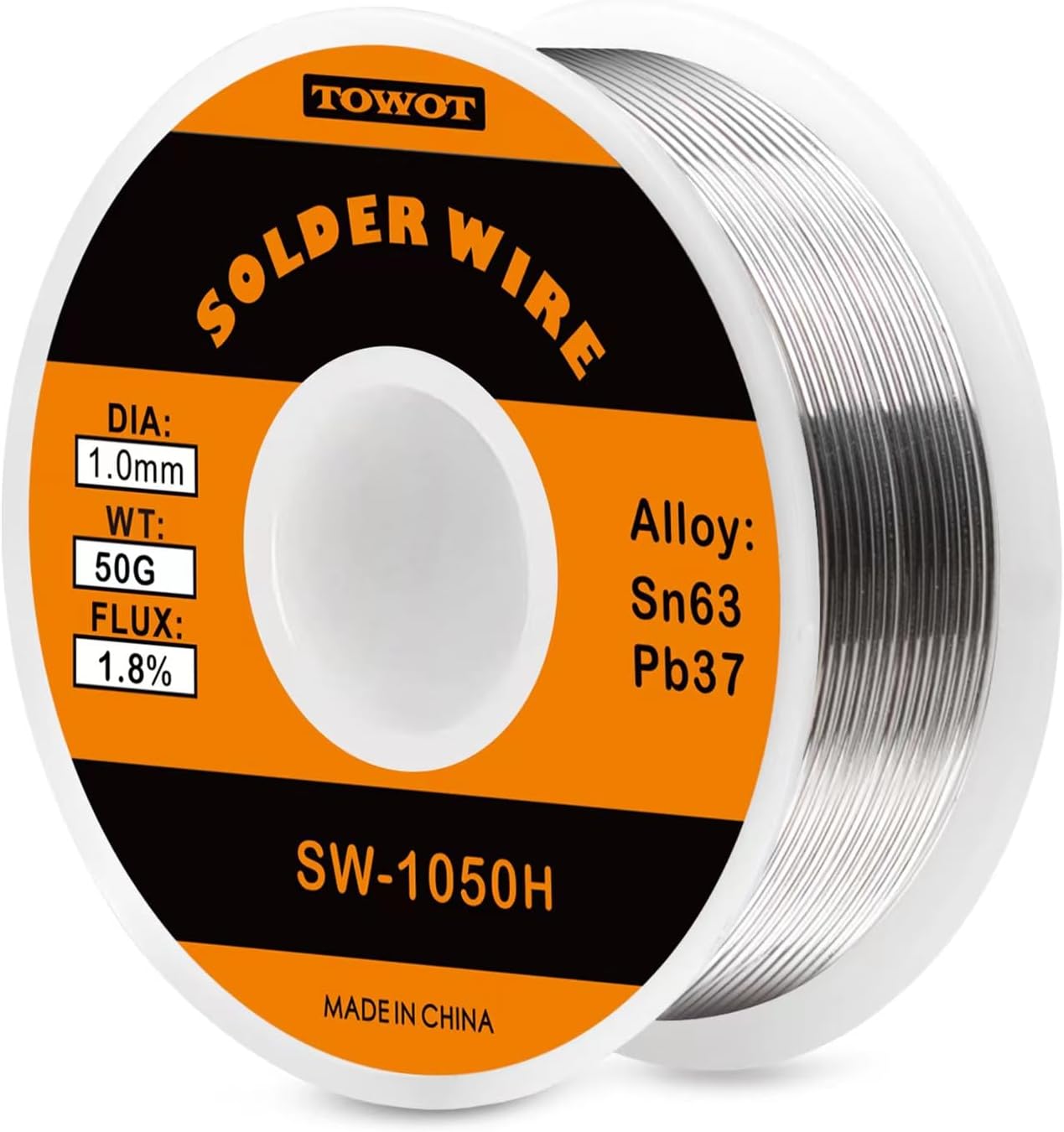 TOWOT 63-37 High Purity Tin Lead Rosin Core Solder Wire for Electrical Soldering, Content 1.8% Solder Flux (1.0mm, 50g)