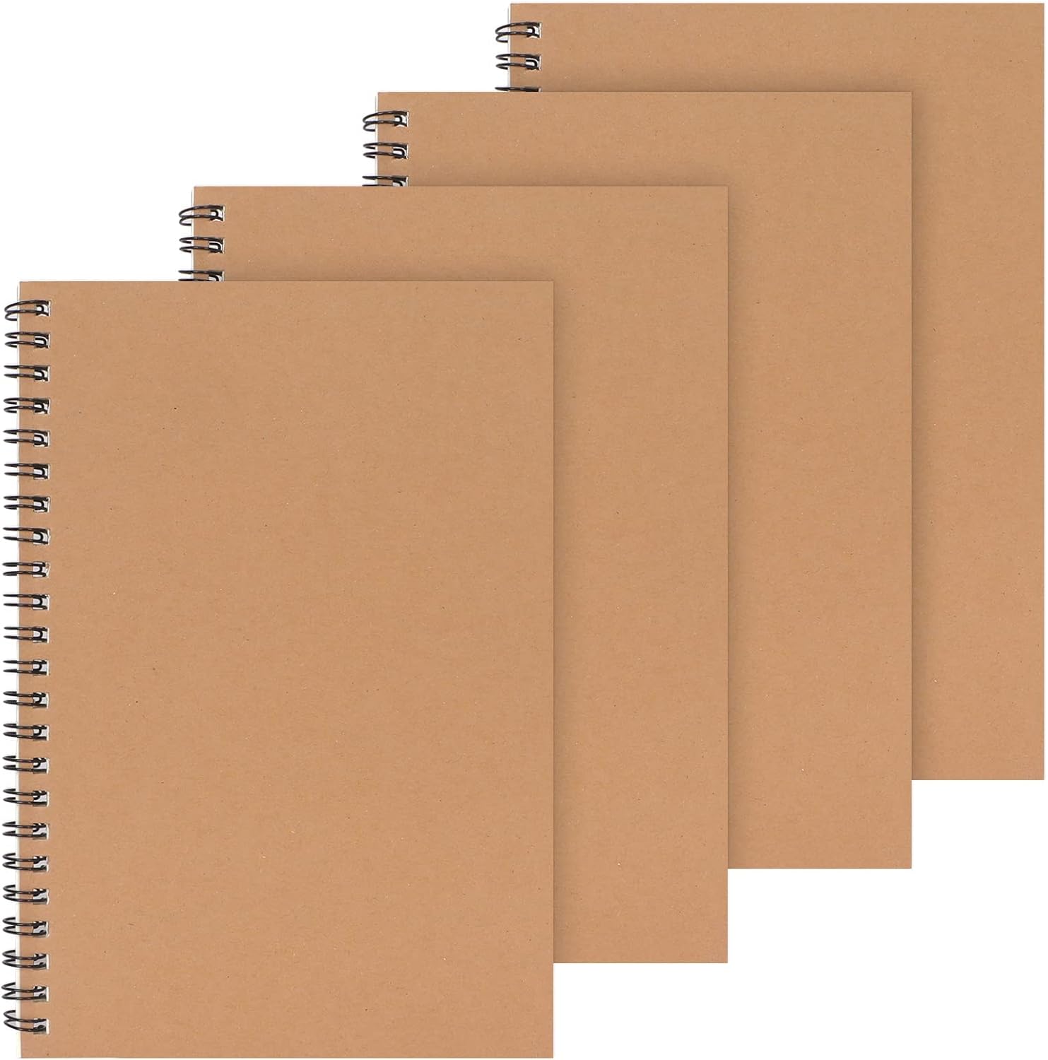 exmygboy 4 Packs Spiral Notepad A5 Kraft Cover Notebooks Bulk Journals, Kraft Notebooks 8.25 x 5.55 inch 100 Pages/ 50 Sheets Lined Paper Perfect for Travel School
