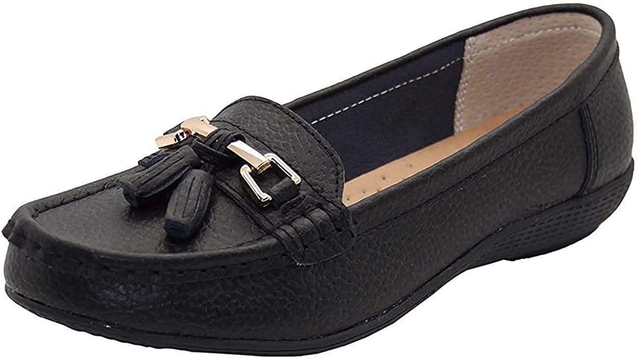 Women Leather Flat Loafer Ladies Casual Comfy Slider Low Wedge Heel Work Shoes