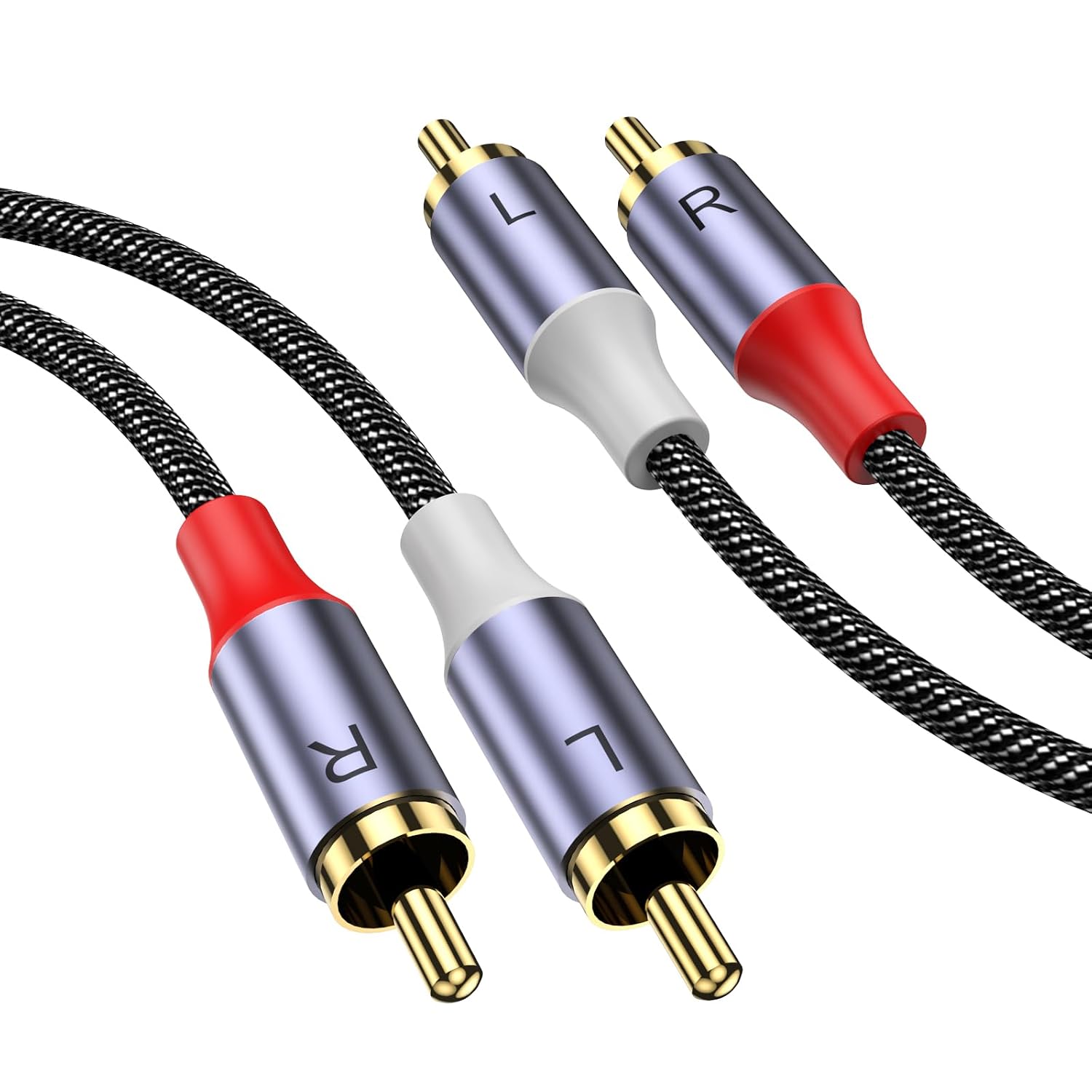 MOSWAG RCA Stereo Cable,2RCA Male to 2RCA Male Stereo Auxiliary Audio Cable Subwoofer Cable 3.28ft/1M, 24K Gold Plated Nylon Braided for Home Theater, Audio, HDTV, Car Stereo, Speakers