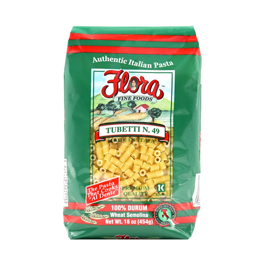 Tubetti Short Pasta #49 (5 Packs of 1 lb) - Flora Foods Authentic Italian - Small Cylinder Shaped Pasta- Imported from Italy