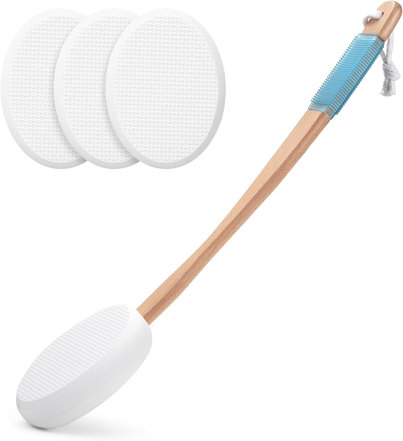 AmazerBath Lotion Applicator for Back, Feet, 4 Replacement Pads with 17" Curved Handle, Back Sunscreen Applicator for Kids, Elderly, Women, Apply Skin Cream Medicine Moisturizer Tanner, White