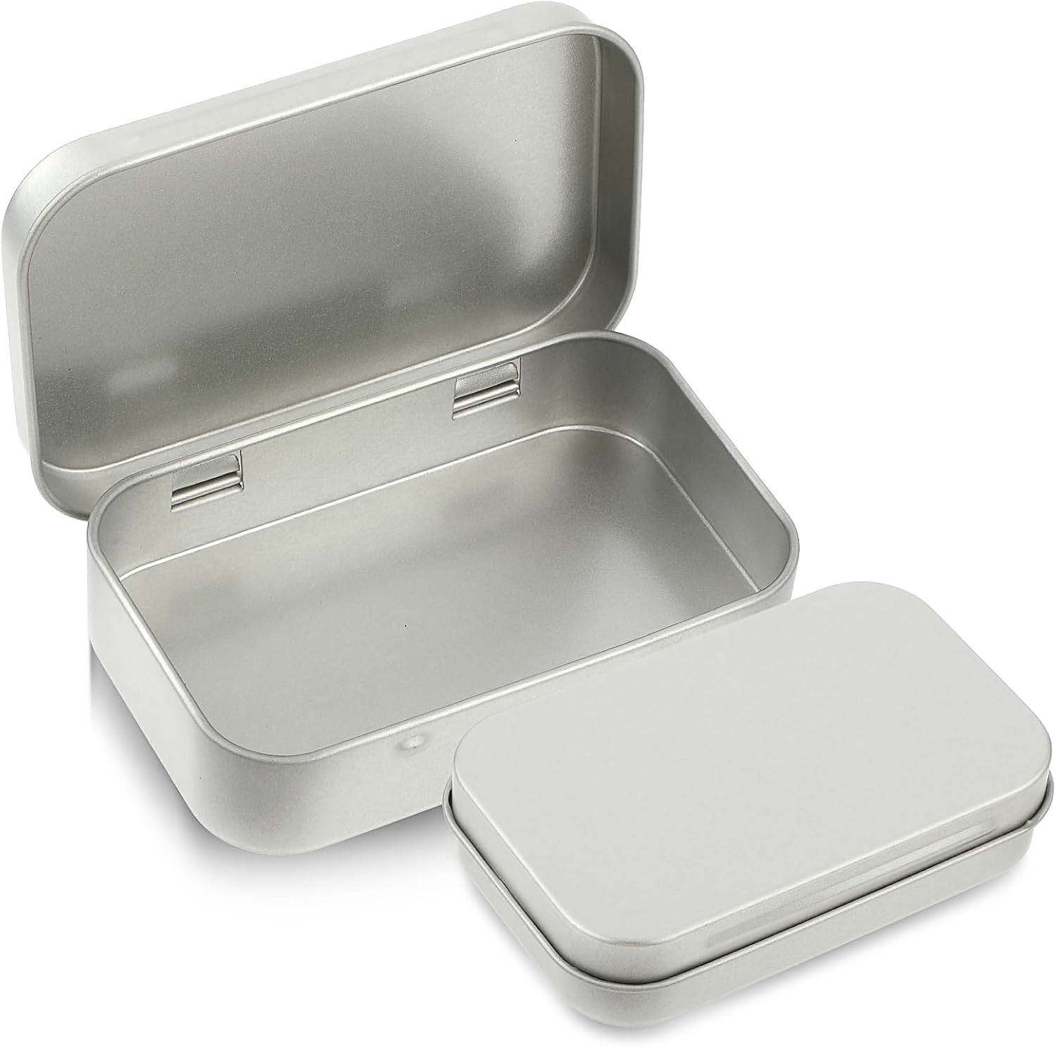 Ouligay Small Metal Tins with Lids - Rectangular Empty Hinged Tins for Candies, Key, Earring, Jewelry (Silver)