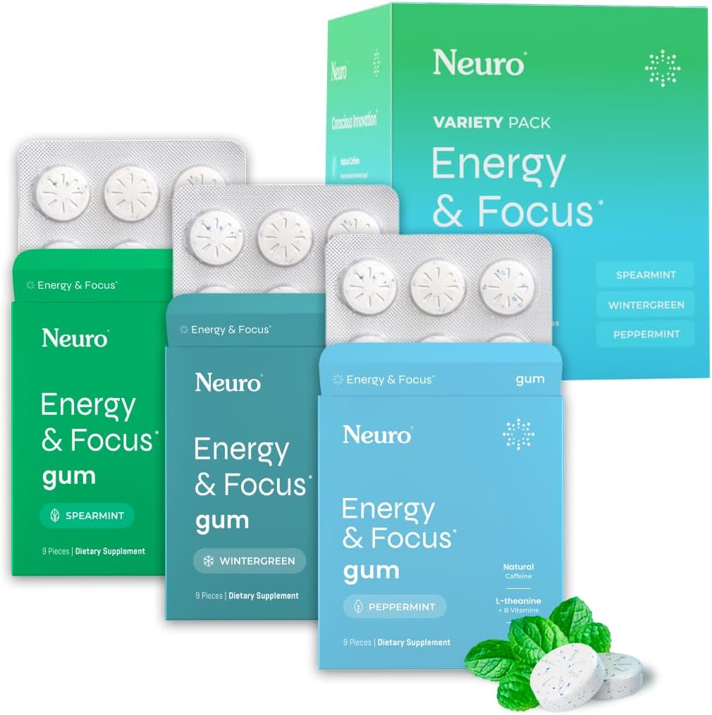 NeuroGum Variety Pack Gum (54 Count-6 Pack, Variety) | | Sugar Free Nootropic Cognitive Brain Performance Supplement