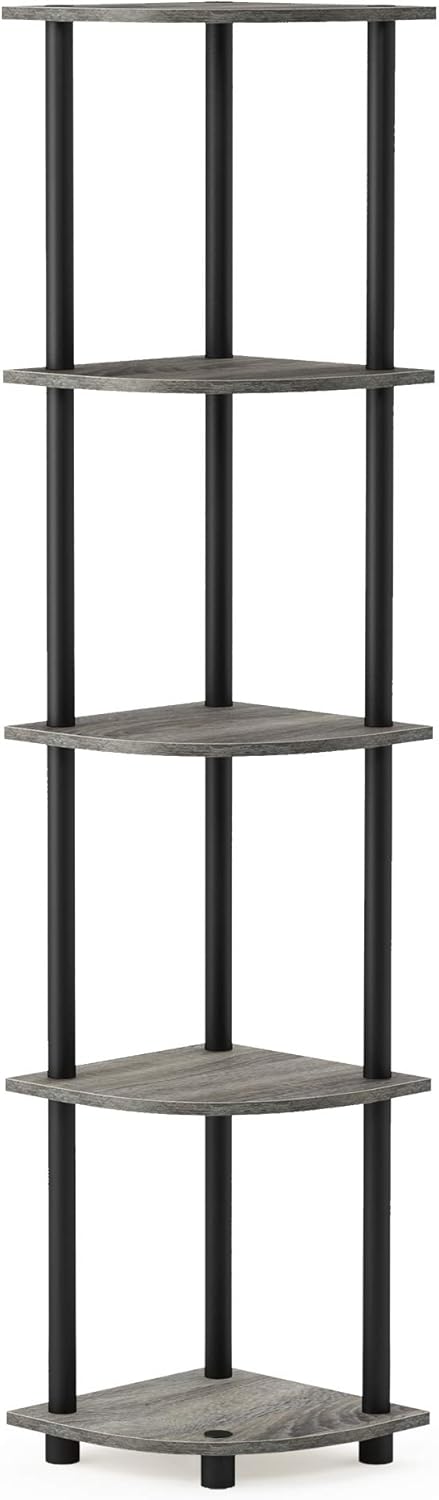 Furinno Turn-N-Tube 5 Tier Corner Display Rack Multipurpose Shelving Unit, French Oak/Black