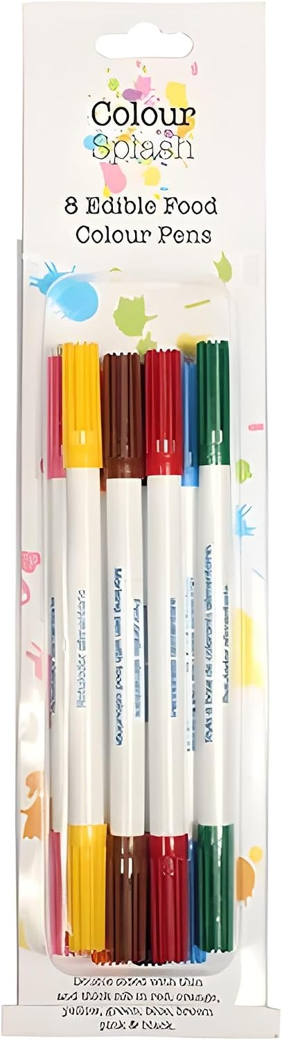 COLOUR SPLASH Edible Food Colouring Pens | 8 Pack | Dual Tip Icing Pens, Food-Safe Paint Markers for Writing Messages & Drawing on Cakes & Cupcakes, Colourful & Easy to Use