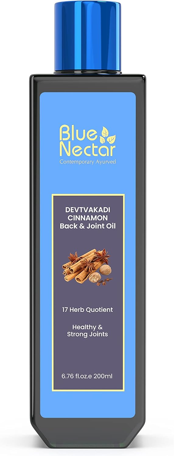 Blue Nectar Ayurvedic Back, Joint and Shoulder Pain Oil with Cinnamon, Clove Essential Oils (17 Herbs, 6.76 Fl oz)