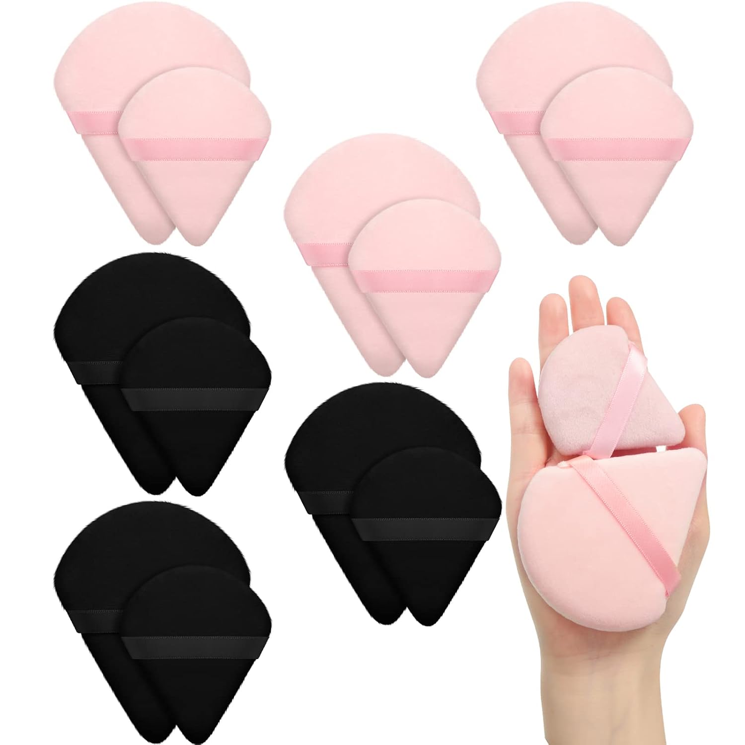 Maitys 12 Pcs Powder Puff Triangle,3.94 Inch, 2.76 Inch,Black, Pink