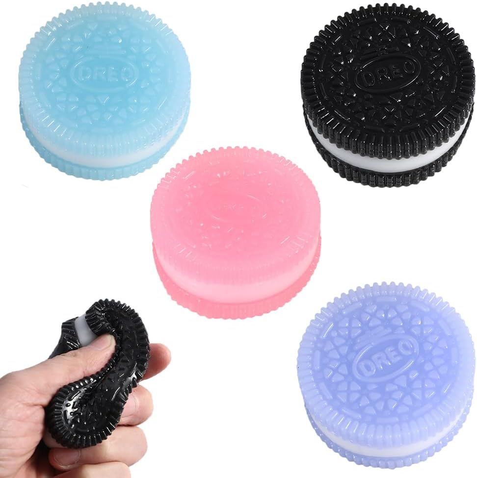 LUFEIS 4 PCS Oreo Squishy Toys, Taba Squishy Oreo Pinching Biscuit Simulation Toy, Needoh Nice Cube, Squishy Fidget Toys, Stress Relief Toys for Christmas, Halloween, Birthday Gifts (4 Colors)