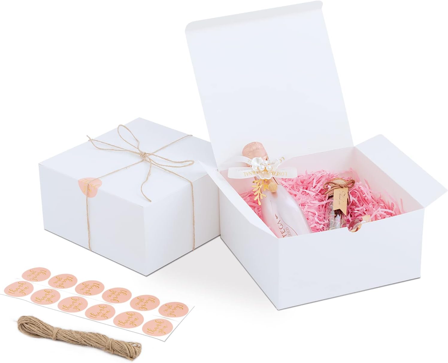 YUEFANBOX White Gift Boxes for Presents with Lids12 Pack 8x8x4 Inch, 80ft Twine, Stickers & Tape - Easy Assemble for Bridesmaid Proposal, Wedding, Party Favors