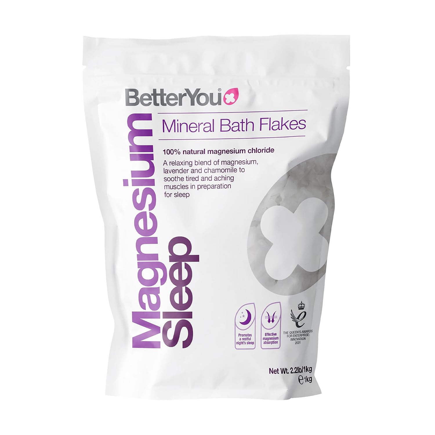 BetterYou Magnesium Sleep Mineral Bath Flakes - Mineral Bath Salts for Muscle Relaxation - Soothing Sore Muscle Soak - Natural Vegan Formula - 2.3 lb