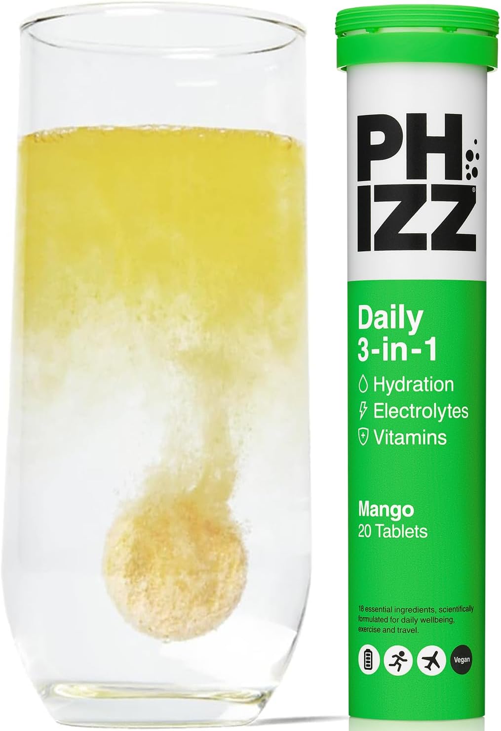 Phizz Electrolytes, Multivitamin & Hydration Tablets - 20 Effervescent Rehydration Tablets - 18 Vitamins & Minerals, Vitamin C, Vegan, Vegetarian & Low Calorie (Mango)