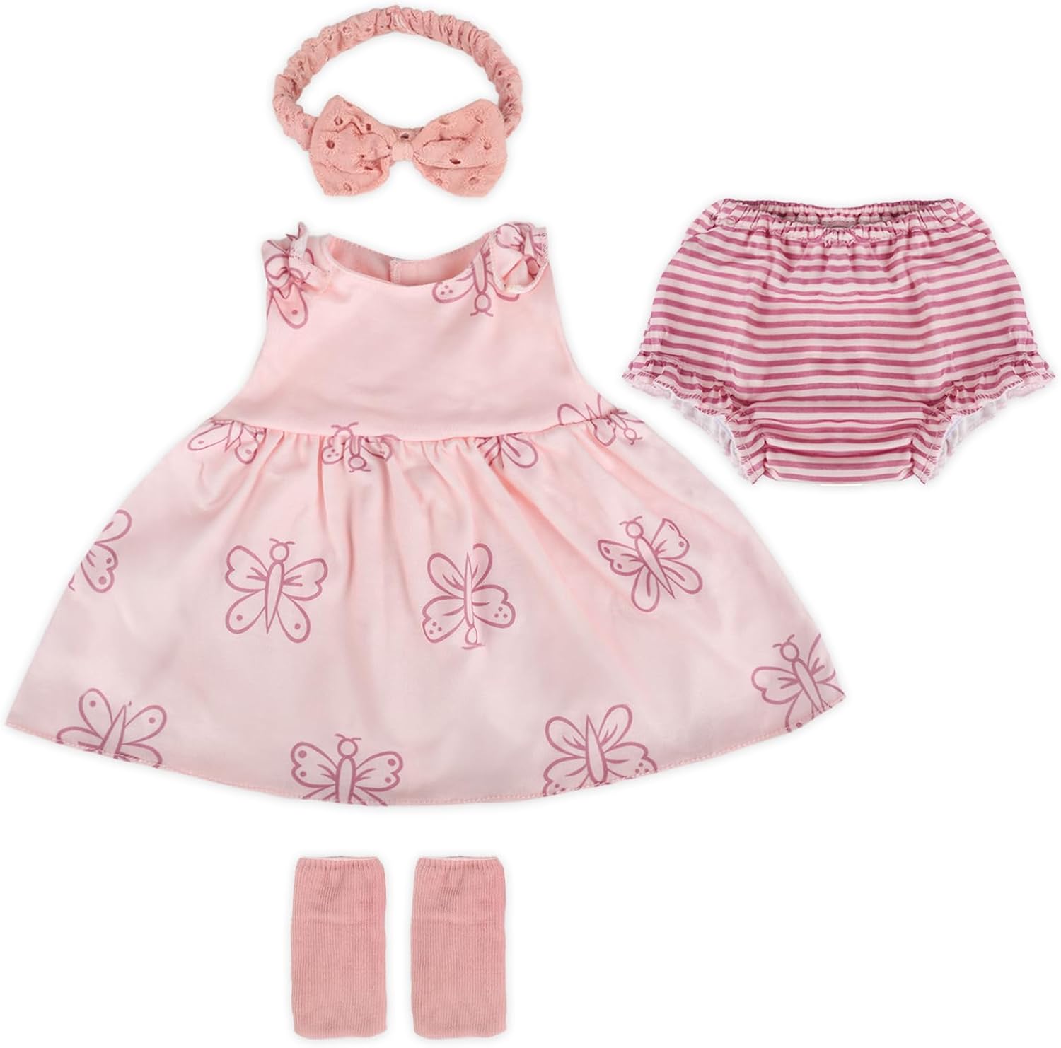 WOOROY 4Pcs Reborn Baby Doll Clothes - 16-20 inch Pink Butterfly Baby Doll Clothes, Perfect for Lifelike Reborn Girls