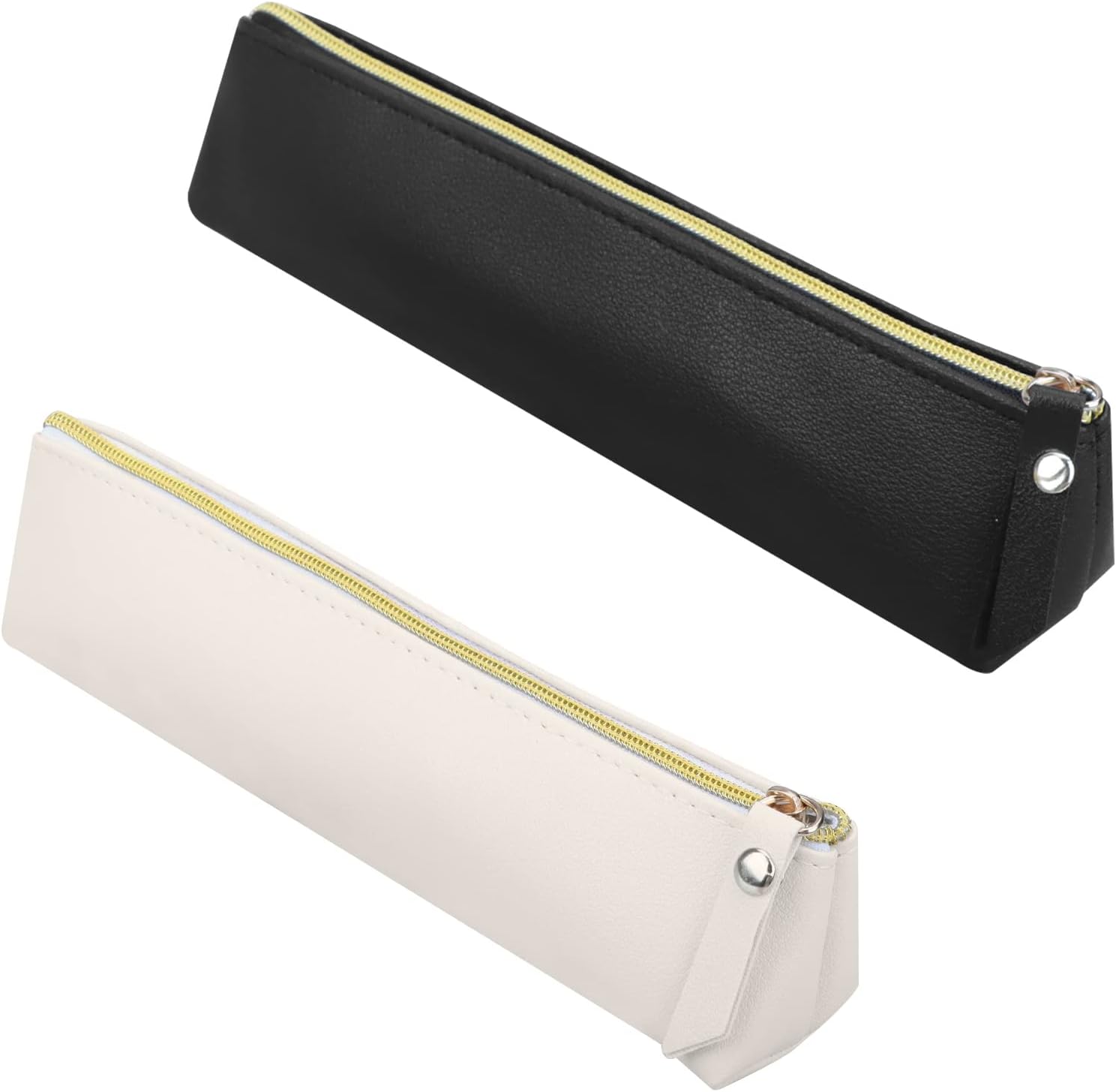 TOPBELIEF Slim Leather Pencil Case, 2 Pcs Special Pencil Case Small, Fountain Pen Case, Personalised Portable Black White Big Capacity Study Pen Case for Secondary School Girls Boys