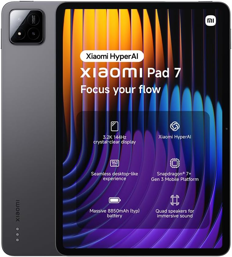 Xiaomi Pad 7, 11.2 Inch Tablet, 8+128GB, Gray, 8850mAh battery, 45W turbo charging, HyperAI,2 year warranty(No power adapter included)