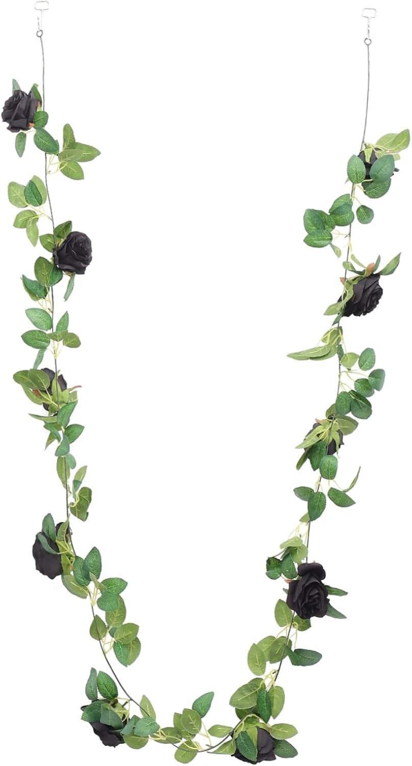 Simulation Black Rose Rattan Vine for Halloween Decor Lifelike Artificial Flower Garland for Indoor and Outdoor Use for Home Room Bedroom and Office Decoration
