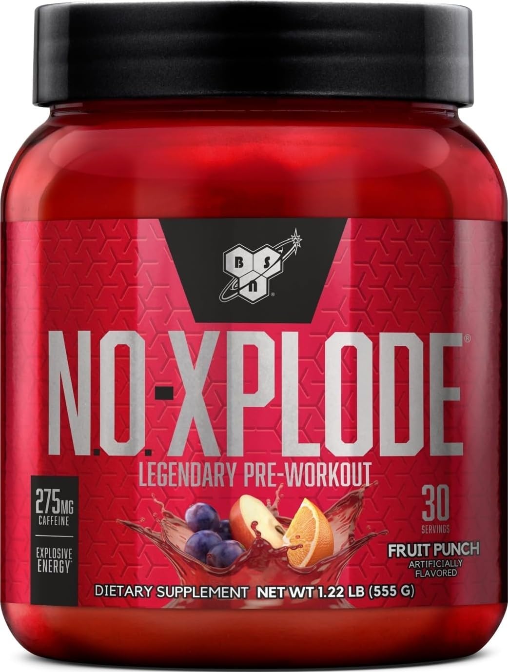 BSN N.O.-XPLODE Pre Workout Powder with Creatine, Fruit Punch, 30 Servings