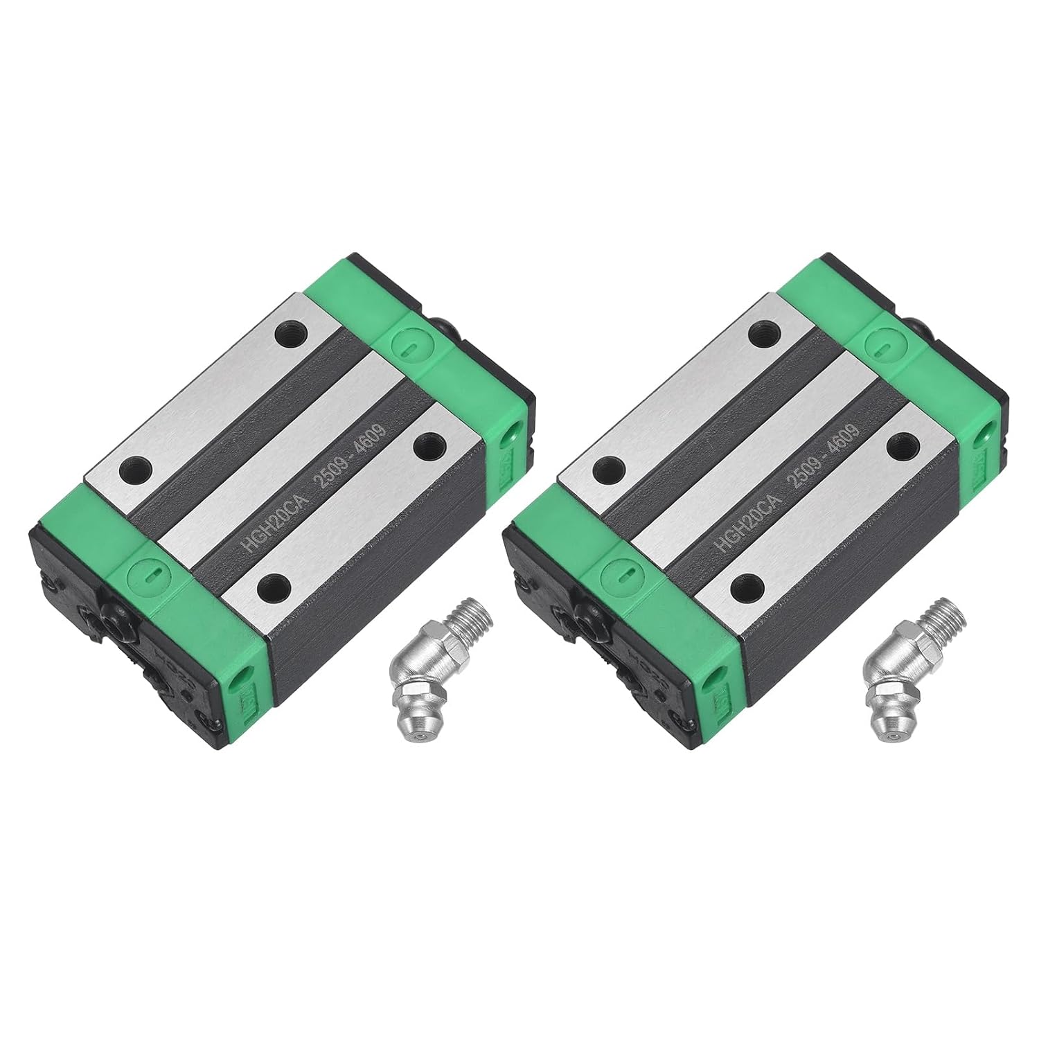 sourcing map 2Pcs HGH20CA Linear Slider Block, Linear Slider Bearing Carriage Block with Grease Fitting for Guideway Rail CNC Machine Parts 3D Printer, Black