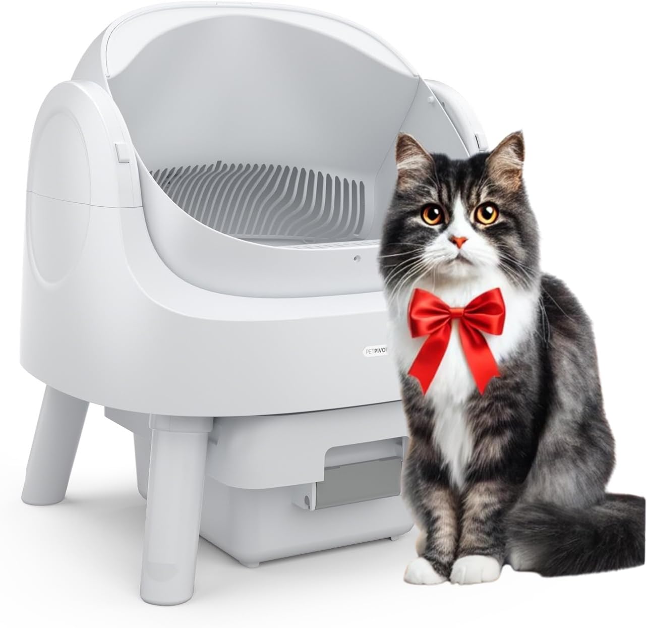 PetPivot Self-Cleaning Cat Litter Tray with Open Design, Automatic & Manual Modes, Instant Cleaning & Easy Scooping, Ideal for Large Cats, Suitable for Multi-Cat Households