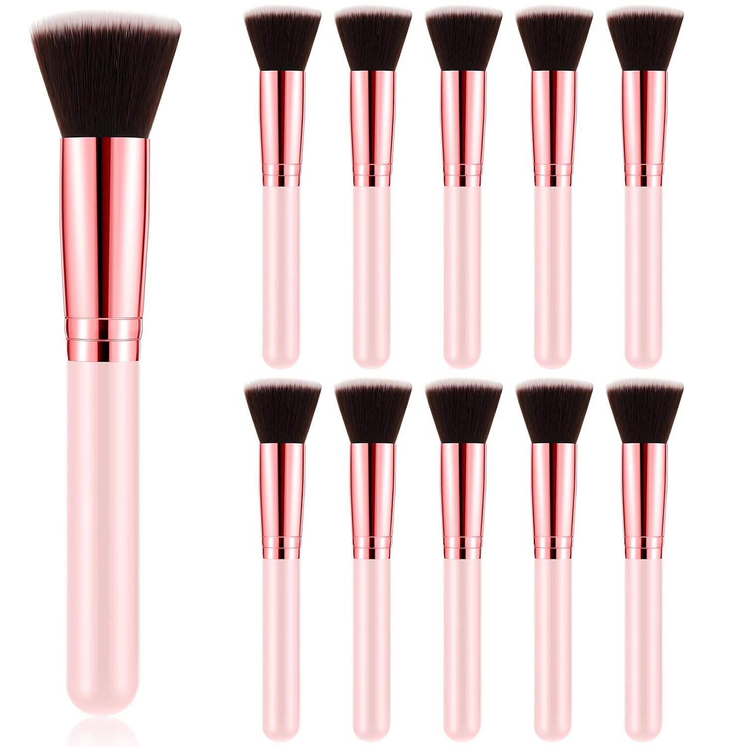 Tanlade 10 Pcs Makeup Brushes Bulk Flat Top Foundation Brush Liquid Cream Powder Foundation Contour Blush Concealer Eye Shadow Blending Liner Make up Kit for Wedding Artist(Pink)