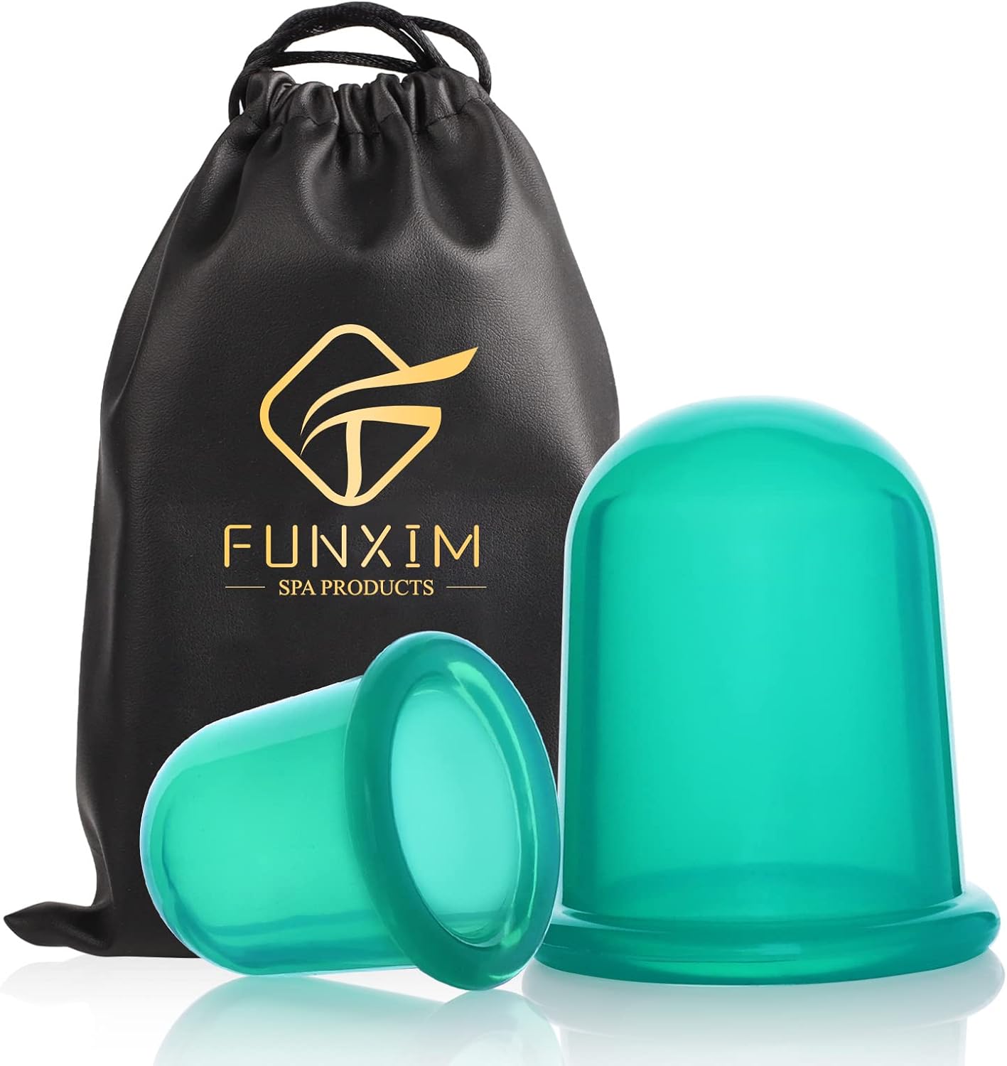 Funxim Silicone Cupping Therapy Set and Cellulite Massager, Anti Cup Massage Roller, Vacuum Kit Body Health Beauty Care, Large & Medium Cup/Body Roller Brush, Green, 2 Pcs Green