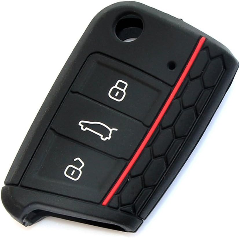 YLC Pack of 2 Silicone Car Key Protection Case, Key Cover Skin Jacket for Volkswagen VW Golf 7 GTI VII MK7 SKODA Octavia A7 SEAT Leon 5F SC ST 3 Buttons (Black)