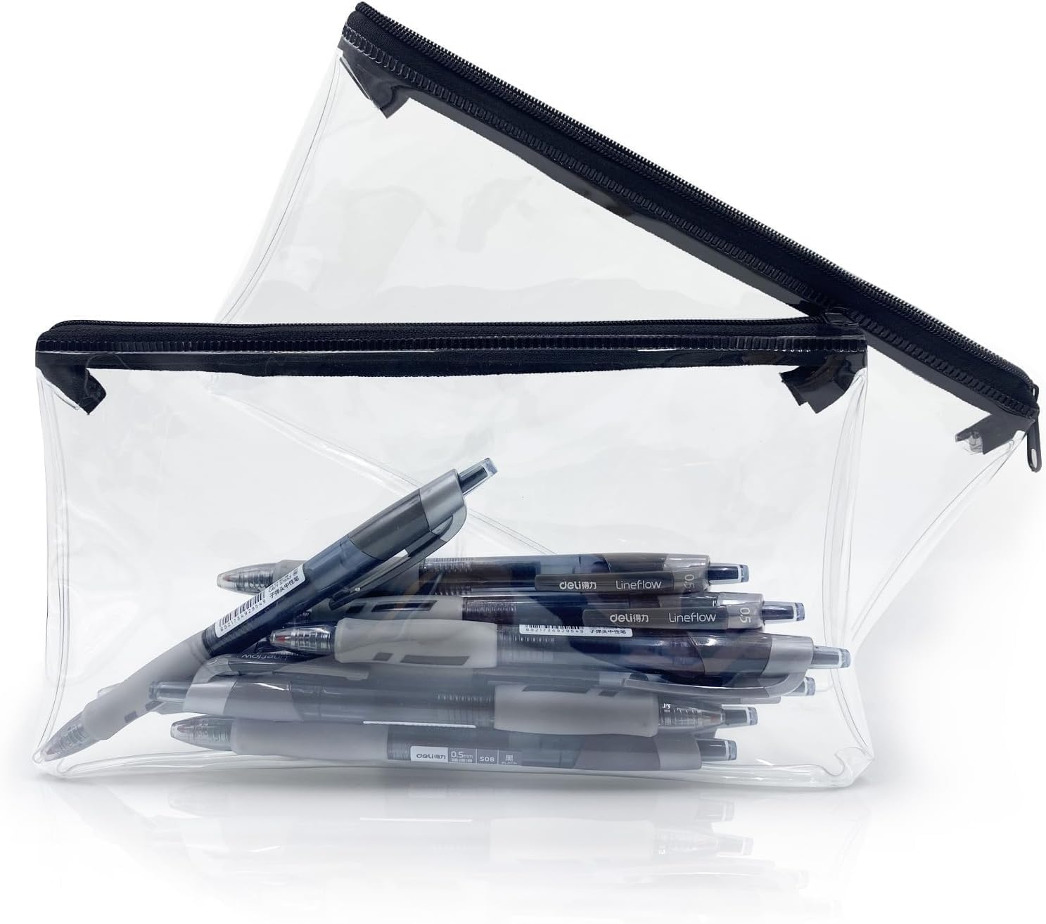 OBYJCA 2 Pcs Clear Pencil Case for Exams, Transparent See Through Exam Pencil Case Clear with Zipperfor Girls Boys Exams Stationary (PVC)