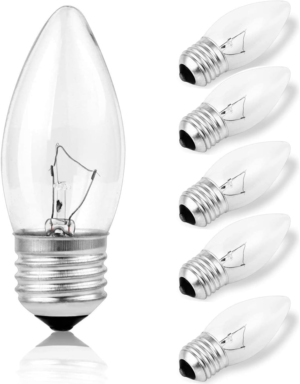40W Incandescent Torpedo Tip Chandelier with Crystal Clear Incandescent Light Bulbs Tip Light Bulb and Medium E26 Candelabra Base (6 Pack) (6)