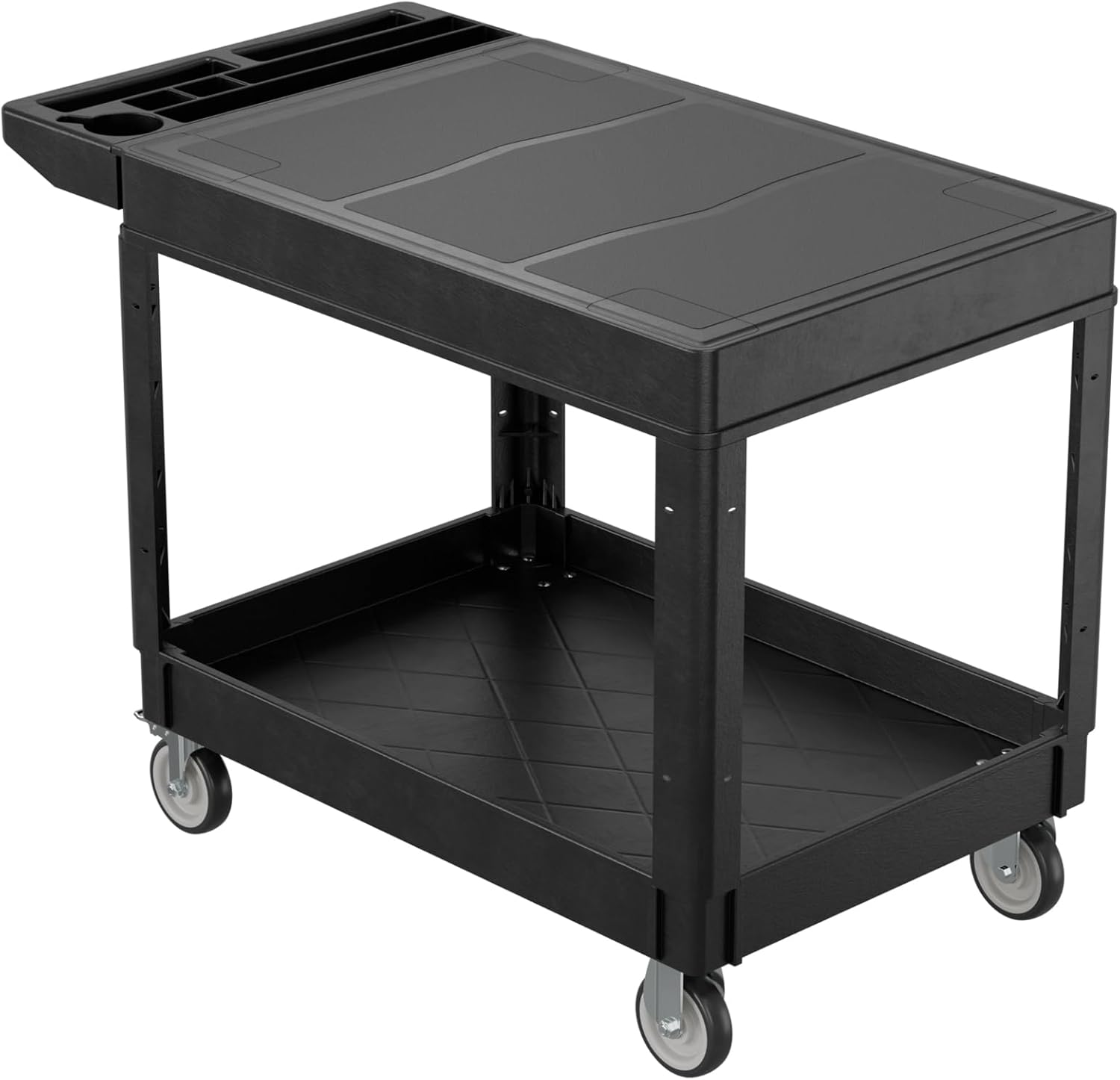 Flat Top Utility Cart, 2 Shelf Tool Cart on Wheels, 550 LBS Heavy Duty Rolling Service Cart with 360° Swivel Wheels and Ergonomics Handle for Warehouse Garage Garden Workshop, Black
