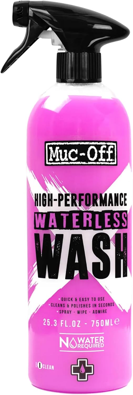 Muc-Off High Performance Waterless Wash - No-Rinse Bike Cleaning Spray and Polish - Cleans and Polishes without Water - Streak-Free Finish for Bikes and Motorcycles - 750ml