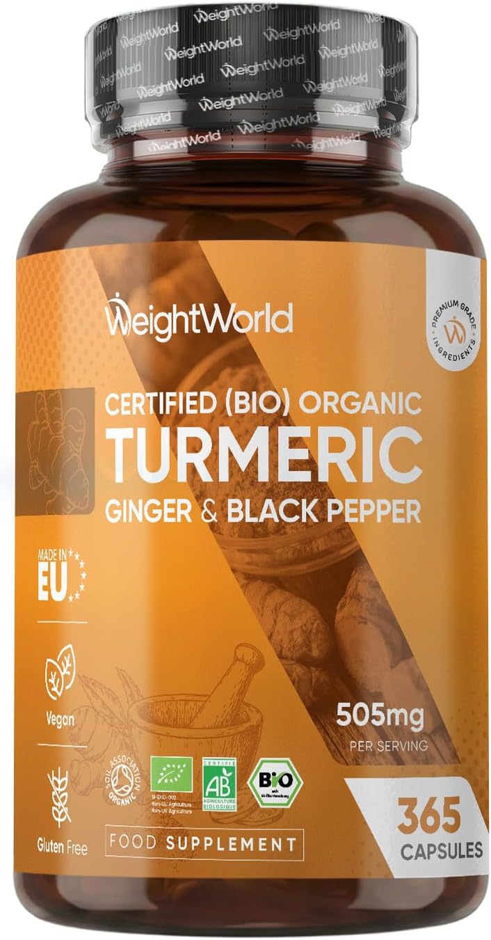 Organic Turmeric and Black Pepper Capsules - 365 Capsules - 1 Year Supply