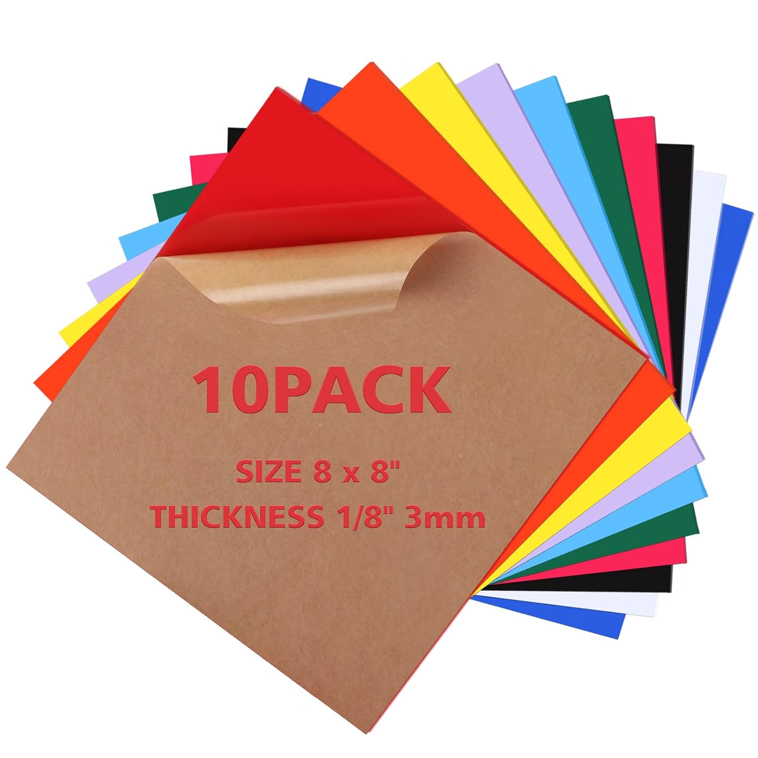 Adrattnay Acrylic Sheets 1/8 Thick, 10Pcs 8 x 8 in Acrylic Sheets 3 mm for Laser Cutting, Opaque Colored Acrylic Panel with Protective Paper for Laser Engraving Material DIY Crafts