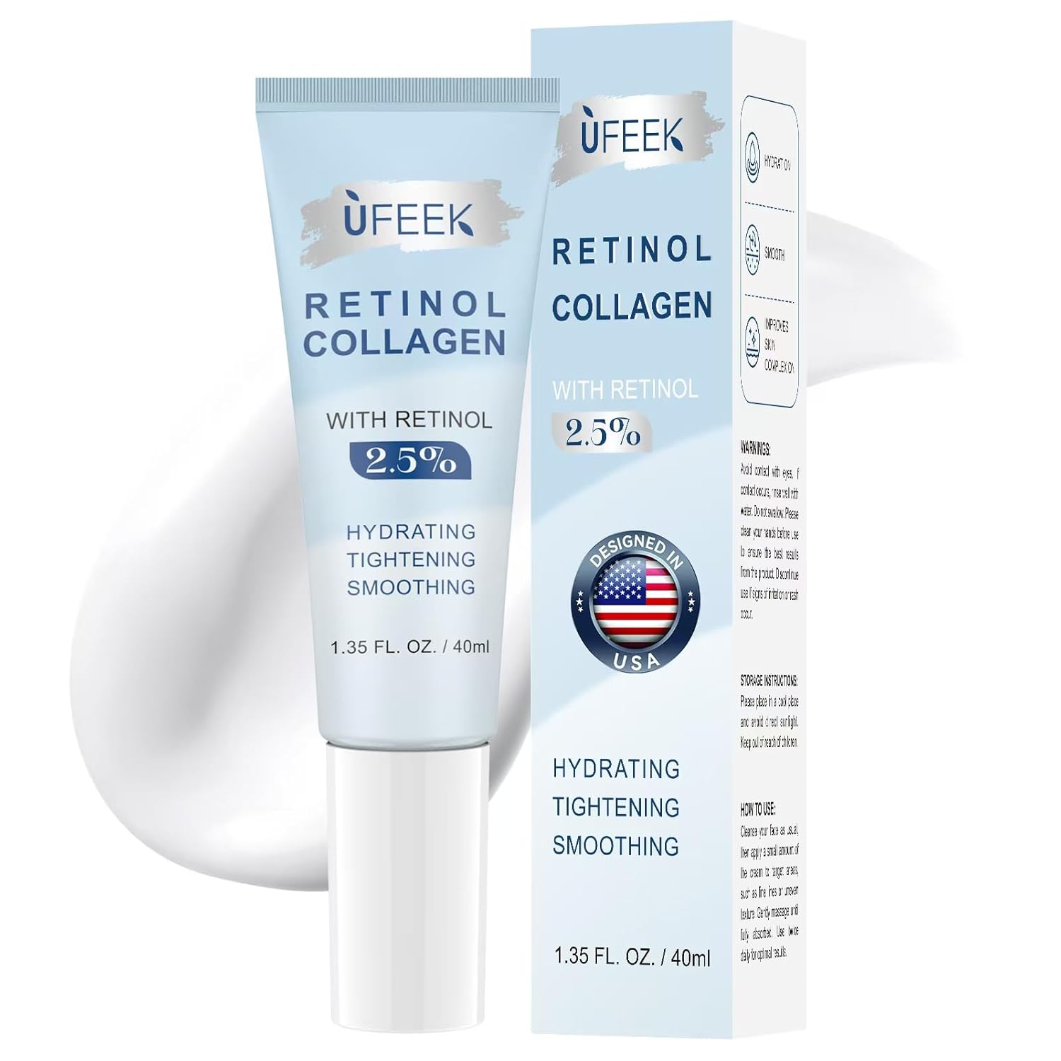 Retinol Moisturizer Face Cream with Collagen, Hyaluronic Acid – Anti Aging & Hydrating Cream for Face, Chest & Body – Instant Face Lift Cream, Neck wrinkle cream for Men & Women, 1.35 FL OZ