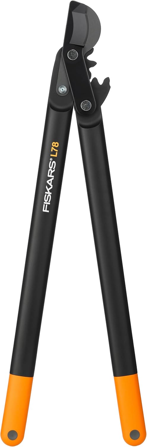Fiskars PowerGear II bypass gear lopper for fresh wood, non-stick coated, hardened precision steel, cutting diameter 5 cm, length 70 cm, black/orange, L78, 1000584