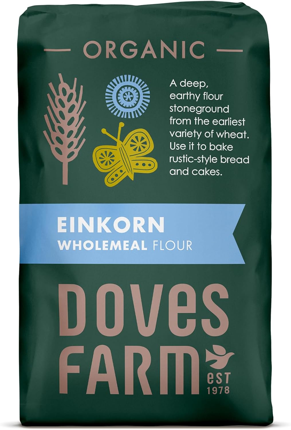 Doves Farm Organic Wholemeal English Einkorn Flour, 1 kg (Pack of 5)