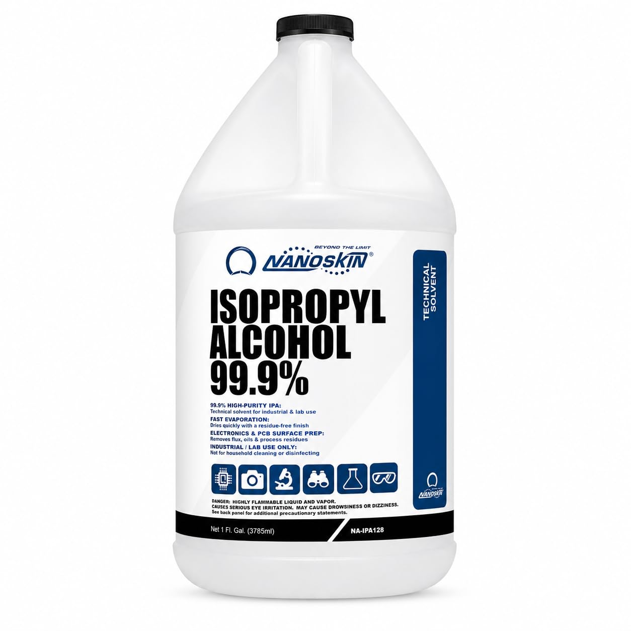 Nanoskin Isopropyl Alcohol 99.9% IPA Solvent, 1 Gallon | Technical Grade Alcohol, Fast Evaporating Low Residue Formula, Industrial Use