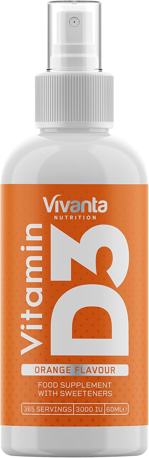 Vitamin D Spray - 60ml (4X Size) - 3000 IU x 365 Servings - Orange Flavour - 1 Year Supply x Vitamin D3 Spray