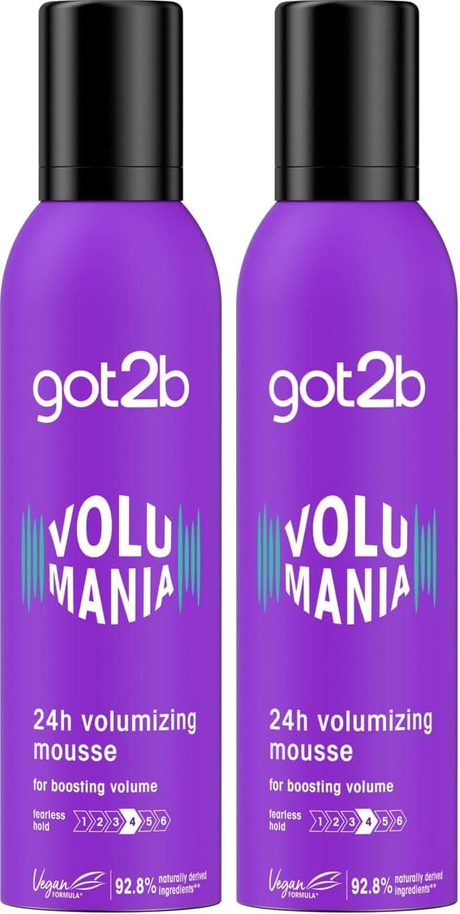 Got2b Volumania Bodifying Hair Mousse, 24 hour Volumizing Hold, 250ml (Pack of 2)