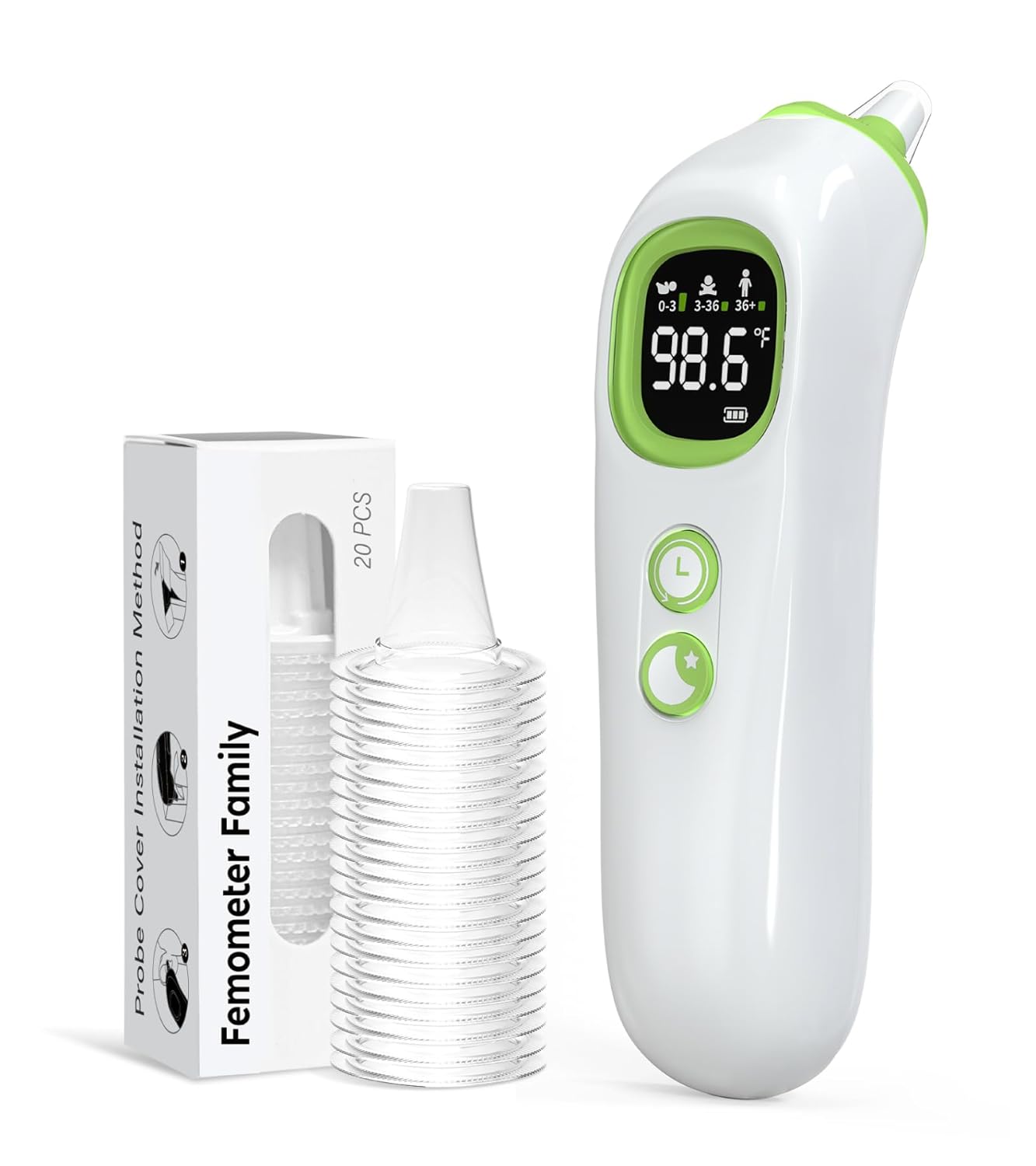 Ear Thermometer with Heated Probe, High Accuracy Thermometer for Kids, Adults and Babies with 32 Memory Recall, Mute and Night Light, Includes 21 Disposable Probe Covers, Storage Box, FSA/HSA Eligible